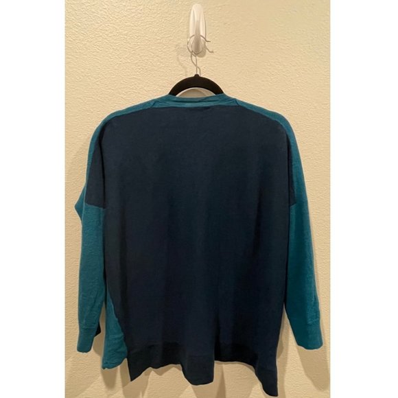 EILEEN FISHER Arctic Green Blue Royal Alpaca Colorblock High Low Sweater - Picture 4 of 4